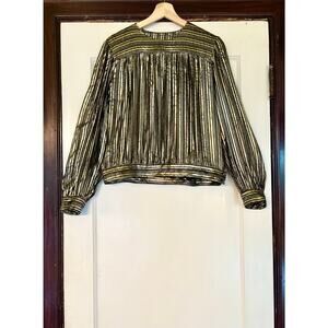 Vintage Gold Lame Stripe Blouse- Size 10, Party, NYE, Holiday